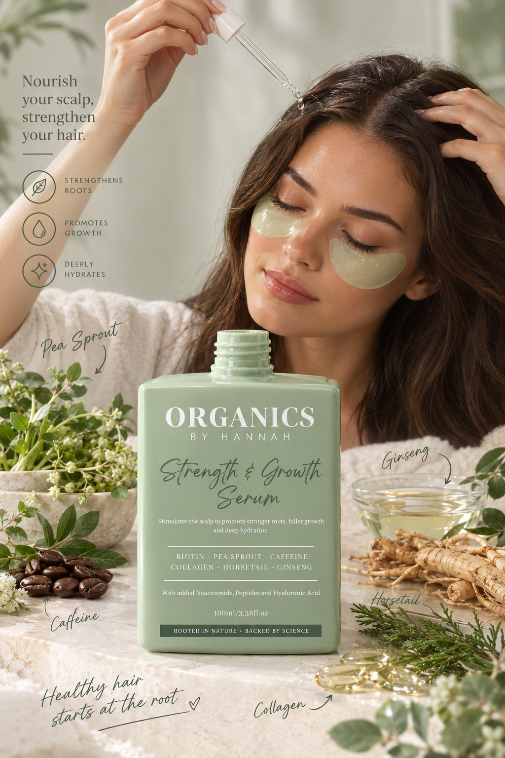 Strength & Growth Hair Serum with Caffeine, Peptides, Niacinamide, Biotin, Ginseng and more